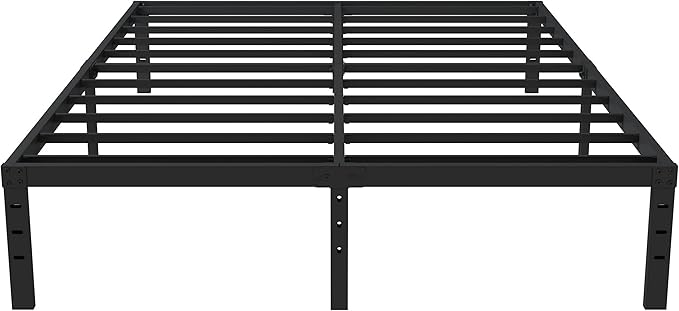 King Bed Frame No Box Spring Needed, 14 Inch Heavy Duty King Platform Bed Frame, 1200lbs Steel Slats Support, Easy Assembly, Black