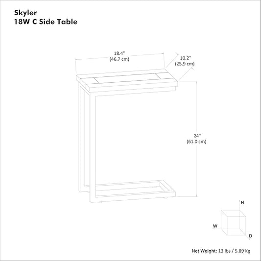 SIMPLIHOME Skyler 18-inch Wide Solid Mango/Metal Industrial C-Shaped End Table in Beach Brown/Black for Living Room, Office, or Bedroom, Assembled