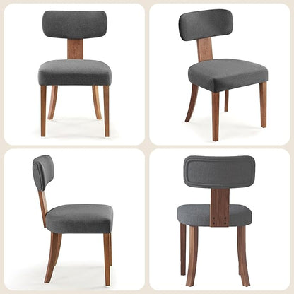 Mid Century Modern Dining Chairs Set of 4, Linen Upholstered Kitchen Chairs with Curved Backrest & Adjustable Legs for Living Room/Lounge, Easy to Install, Grey Linen