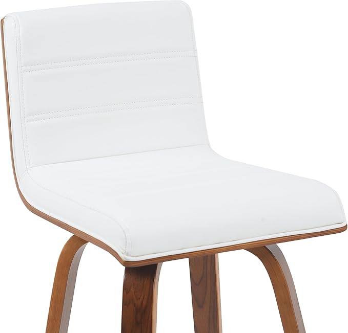 Vienna Modern Counter Height Swivel Bar Stool with Snow White Faux Leather Seat and Walnut Finished Wood Frame Set of 4