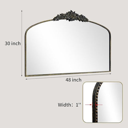 Antique Arched Black Mirror 48"x30", Traditional Victorian Vintage Mantel Mirrors with Ornate Metal Frame, Baroque Mirrors for Fireplace/Entryway/Dining Room/Living Room/Bathroom