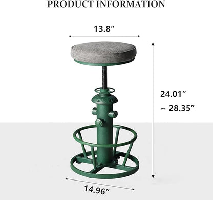 Vintage Bar Stool with Swivel PU Seat 25-31inch Height Adjustable Farmhouse Kitchen Island Stool Industrial Coffee Chairs Extra Guest Seating