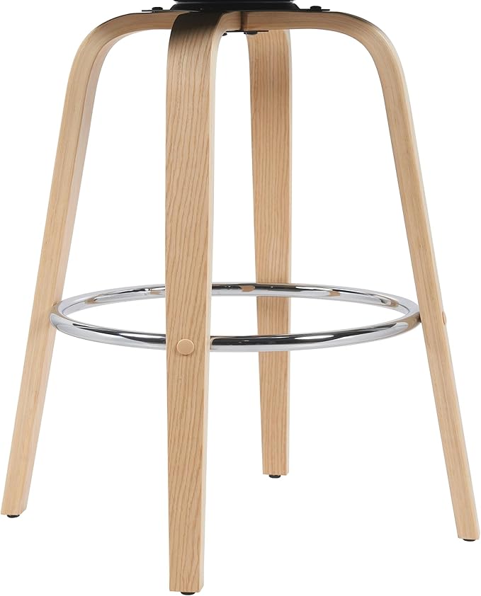 Shelly Modern Bar Height Swivel Stool in Patterned Oak Finish with White Faux Leather Upholstered Seat Set of 3