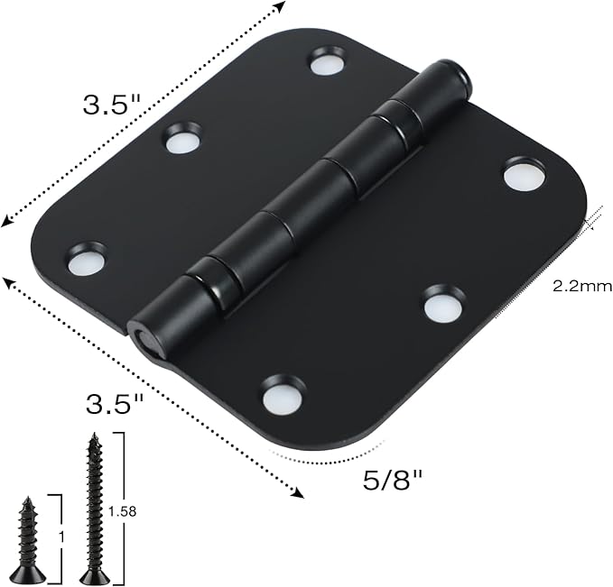 42 Pack Ball Bearing Door Hinges Matte Black 3.5 Inch 5/8"Radius Round Anti Squeak Interior 3-1/2"Flat Iron Bifold Standard Office Bedroom Indoor for Doors 3 ½" Hardware Control Home Decor Essentials