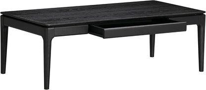 NTC Mingle Modern Wooden Rectangle Coffee Table with Hidden Drawer – Waterproof & Heat Resistant, Burnt Black