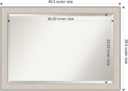 Amanti Art White Bathroom Mirror for Over Sink, 29x41 Cottage White Silver Rectangle Vanity Mirror, Large Coastal Wood Frame, Hangs Horizonally and Vertically, Bathroom Wall Decor, Beveled Edge