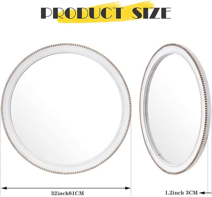sawsile Wood Circle Mirror,Rustic Farmhouse Wall Mirror 32 inch Round Morden Decoration Wood Large Mirror White Accent Mirror for Bedroom,Living Room