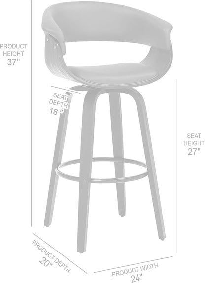 Armen Living Julyssa Mid Century Modern Swivel Bar Stool for Kitchen Island Counter in Gray Faux Leather and Black Wood, 26" Seat Height