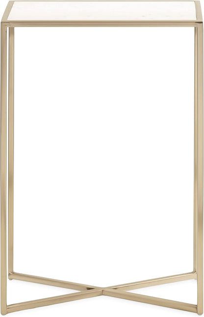 Kate and Laurel Jaspur Modern Slim Side Table, 16 x 8 x 24, White Marble and Gold, Decorative Glam Narrow End Table for Use as Narrow Bedroom Nightstand or Living Room Accent