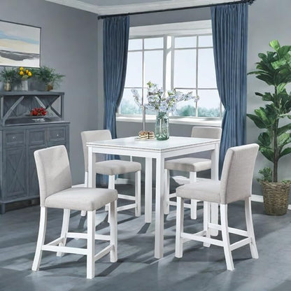Dining Table Set for 4, Counter Height, Square, White - Easy to Assemble, Includes 4 Upholstered Chairs for Living, Dining, Guest Room