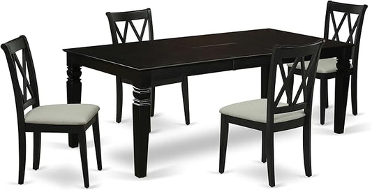 East West Furniture LGCL5-BLK-C 5 Piece Dining Table Set for 4 Includes a Rectangle Kitchen Table with Butterfly Leaf and 4 Linen Fabric Dining Room Chairs, 42x84 Inch, Black