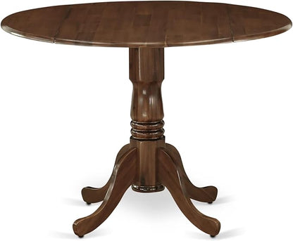 East West Furniture DMAB3-AWA-05 3 Piece Dinette Set for Small Spaces Contains a Round Dining Table with Dropleaf and 2 Grey Linen Fabric Parson Dining Chairs, 42x42 Inch, Walnut