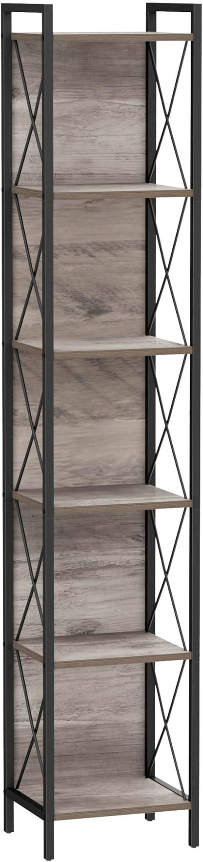 Homhedy 6 Tier Bookshelf Bookcase, Tall Narrow Bookshelf for Small Space, Metal Storage Shelves with Back Panel, for Home Office, Living Room, Kitchen, Bedroom, Industrial Style, Greige