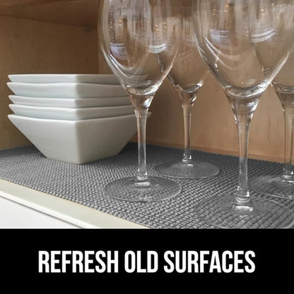 GORILLA GRIP powerGRIP Drawer Shelf and Cabinet Liner, Thick Strong Hold, Non-Adhesive Liners Protect Kitchen Cabinets and Cupboard, Bathroom Drawers, Easy Install, Breathable Mat, 20" x10', Gray