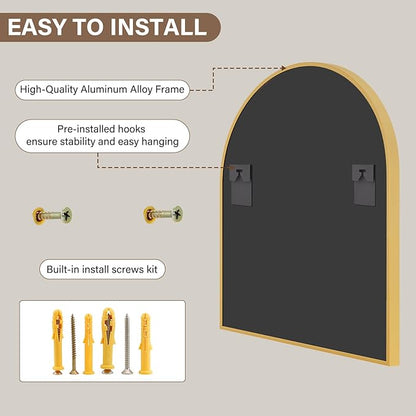 31"x32" Arched Wall Mirror for Bathroom, Gold Vanity Mirror for Bedroom, Living Room, Entryway, Decorative Hanging Mirror for Wall