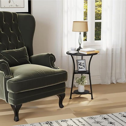 Dulcii Small Round End Table for Narrow and Small Space, 3-Tier Round Accent Couch Beside Table, Modern Side Table Corner Sofa Table Nightstand for Living Room Bedroom,Black