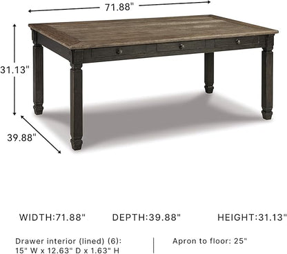 Signature Design by Ashley Tyler Creek Farmhouse Dining Table with Drawers, Seats up to 6, Almost Black