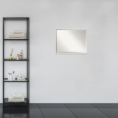 Amanti Art White Bathroom Mirror for Over Sink, 23x29 Paige White Silver Rectangle Vanity Mirror, Large Modern Contemporary Wood Frame, Hangs Horizonally and Vertically, Bathroom Wall Decor, Beveled