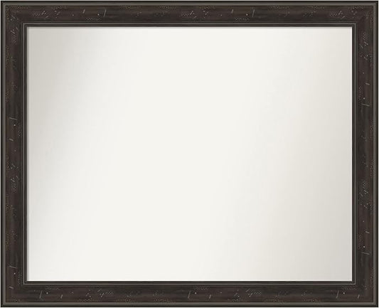 Amanti Art Brown Bathroom Mirror for Over Sink, 26x32 Shipwreck Greywash Narrow Rectangle Vanity Mirror, Large Traditional Frame, Hangs Horizonally and Vertically, Bathroom Wall Decor, Non-Beveled