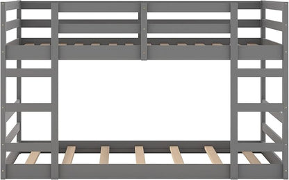 Ball & Cast Twin Over Full Bunk Bed with Two Drawers,Convertible Solid Wood Bed Frame with Ladder & Full Length Guardrails, Detachable Bunk Beds for Kids,Teens,Space Saving, No Box Spring Needed,Grey