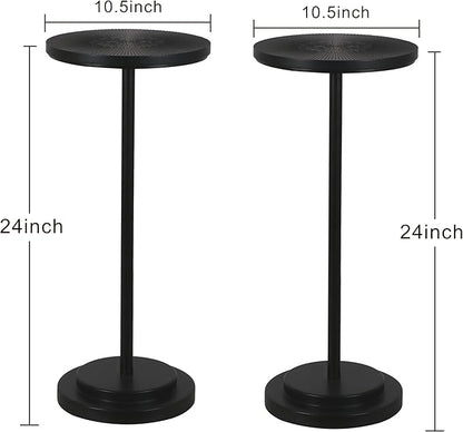 Drink Table Set of 2, Small Round Pedestal Side Table with Carved Top for Living Room, Bedroom, Small Space, Corners and Office, Black