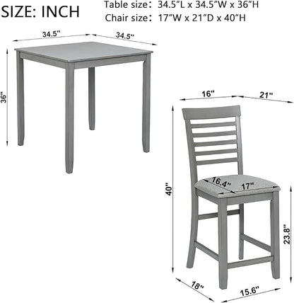 Dining Table Set for 4, Modern 5 Piece Dining Room Table Set with Square Table & 4 Ladder Backrest Upholstered Chairs, Counter Height Kitchen Chairs Set for Small Space, Gray