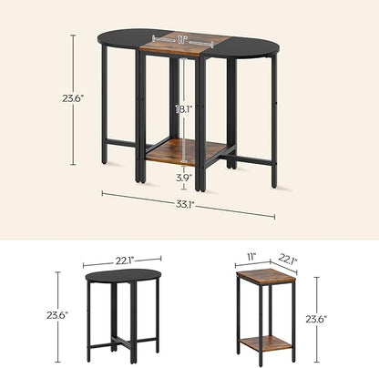 Small Side End Table, Nesting Side Table for Living Room, 2-Tier Nesting Side Table for Small Space, Wooden Sofe Tables Set of 3, Half Round End Table for Couch, Office, Brown and Black ET33BR