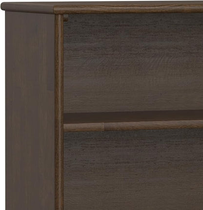SIMPLIHOME Draper Bookcase - 30 inch Tall Solid Hardwood Low Bookshelf in Walnut Brown, Mid-Century Modern Storage for Living Room, Study Room or Office with Tapered Legs and Wide Open Shelves