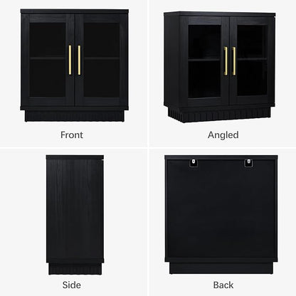 Buffet Cabinet with Storage, Sideboard Cabinet with Glass Doors, Accent Storage Cupboard Console Table for Kitchen, Hallway, Living Room, Dining Room, Smoked Black Oak