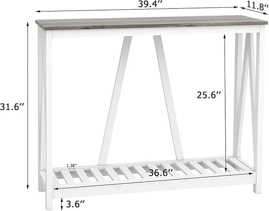 Farmhouse Console Table for Entryway, 39.3 Inch Sofa Table with Storage Shelf, Hallway Table, Narrow Behind Couch Table for Foyer, Living Room，Oak Grey