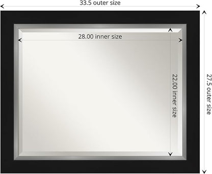 Amanti Art Black Bathroom Mirror for Over Sink, 28x34 Eva Black Silver Rectangle Vanity Mirror, Large Modern Contemporary Frame, Hangs Horizonally and Vertically, Bathroom Wall Decor, Beveled Edge