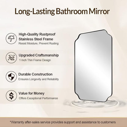 30"x40" Large Bathroom Mirror, Matte Black Scalloped Mirror for Bathroom, Black Irregular Wall Mirror, Unique Shape Design with Superior Stainless Steel Frame, Weigh 30.5Lb