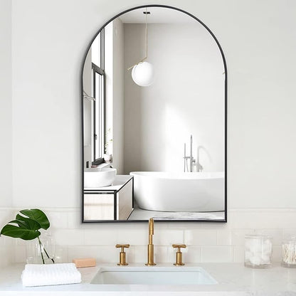 Arched Mirror, 20"x30" Black Bathroom Mirror with Metal Frame, Wall Mounted Mirrors Decor Modern Dresser Mirror for Bedroom Living Room Entryway