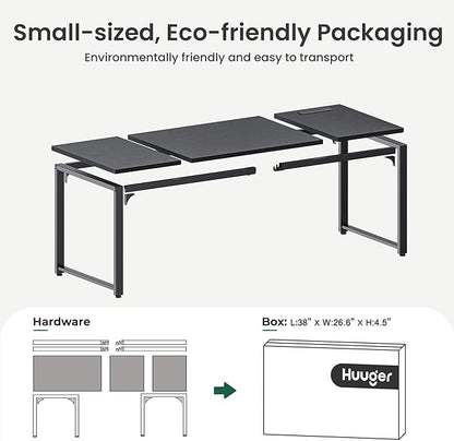 Huuger 63 x 24 inch Desk with Power Outlets & USB-C, Deeper & Thicker Desktop, Robust Metal Tubes, Computer Desk, Heavy Duty Office Desk, Work Gaming Desk, for Home Office, Black