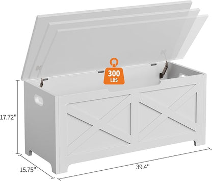 GarveeHome 39.4" Storage Chest, Wooden Storage Bench with Safety Hinges, Easy Assembly, Large Toy Chest for Entryway, Living Room, Bedroom