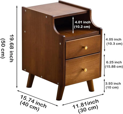 Small Nightstand, Narrow Nightstand, Solid Wood Night Stand, Narrow Side Table for Small Spaces, Couch, Walnut Color 11.81 in Wide