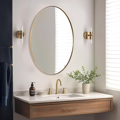 ANDY STAR Gold Oval Mirrors for Bathroom, 24x32 Inch Brushed Gold Stainless Steel Metal Framed Oval Wall Mirror, Modern Brass Vanity Mirror Pill Shaped Mirror
