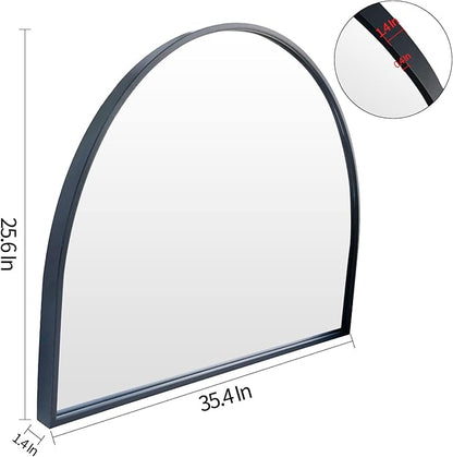 WAMIRRO Minimalist Black Arched Mirror,Large Farmhouse Bathroom Fireplace Mantel Horizontal Wide Arch Mirrors for Entryway/Living Room 26"X36"