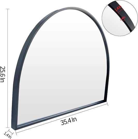 WAMIRRO Minimalist Black Arched Mirror,Large Farmhouse Bathroom Fireplace Mantel Horizontal Wide Arch Mirrors for Entryway/Living Room 26"X36"