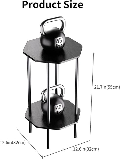 Side Table, Octagonal End Table for Small Spaces, Nightstand with 2 Storage Shelves, Small Table Stand for Bedroom, Living Room, Outdoor Balcony(Black)