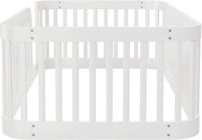 Bellemave Twin Floor Bed with High Fence and Rounded Corner Design, Wood Montessori Floor Bed with Guardrail and Entrance, Easy Assemble Montessori Bed Twin Size, White