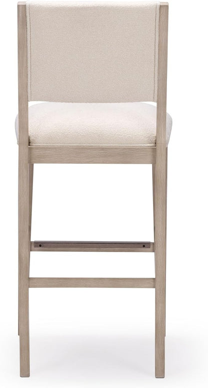 Plank+Beam Sereno Bar Stool, 30", Set of 2, Sturdy Wood Modern Kitchen Bar Height Stool, Upholstered Cushion Bar Chair with Back, Antique White/Ivory