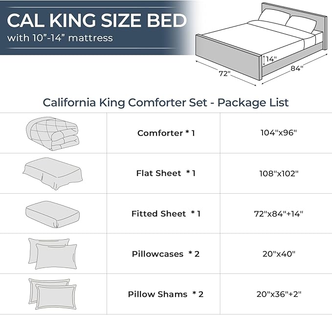 HEVUMYI Navy Blue Cali-King Comforter Set - 7-Piece All Season Bed in a Bag Cali-King, Ultra Soft Bedding Set with Comforter, Flat Sheet, Fitted Sheet, Pillowcases, Pillow Shams, Navy Blue