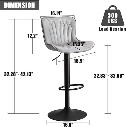 YOUNIKE Grey Bar Stools Set of 2 Modern Kitchen Counter Height Bar Chairs with Backs Faux Leather Upholstered Barstools Swivel Tall Adjustable Padded Breakfast Island Chair with Sturdy Metal Leg