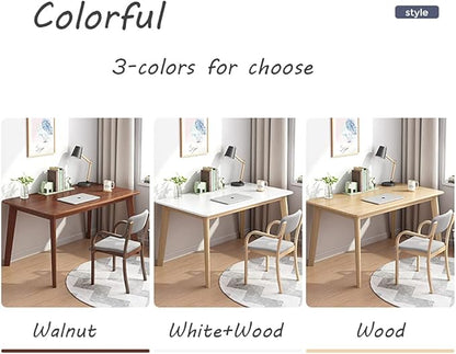 IOTXY Simple Wooden Writing Desk - Modern Minimalist Style PC Laptop Computer Workbench with Solid Wood Legs, 39" W Home Office Work Table for TV Stand Music Video Live Broadcast Workstation, White
