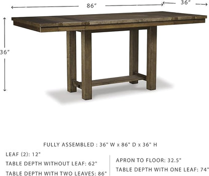 Signature Design by Ashley Moriville Rustic Farmhouse 36" Counter Height Dining Extension Table, Brown