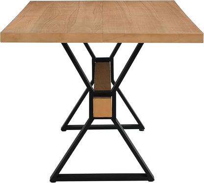 Christopher Knight Home Keyats 63 Inch Dining Table for 6 People, Modern Farmhouse Kitchen Table with X-Shaped Metal Legs, Rectangular Dinner Furniture for Dining Room, Home Office, Natural
