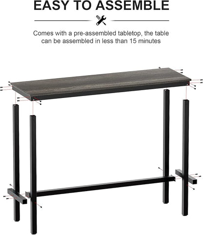 Teraves Bar Table, Bar Height Pub Table, Counter Height Table with Sturdy Metal Frame, Rectangular High Top Table for Kitchen & Dining, Living Room (39.37", Black Oak)