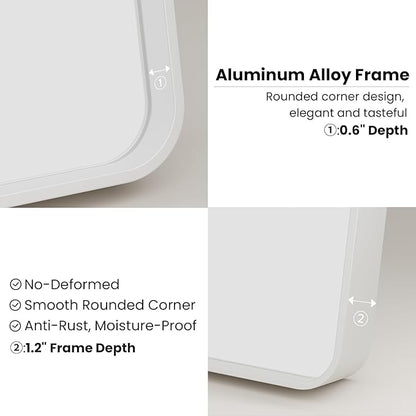 White Bathroom Mirror 24x36 Inch, White Metal Framed Bathroom Mirror for Wall, Rounded Rectangle Matte Bathroom Vanity Mirror, Tempered Glass, Anti-Rust, Horizontal/Vertical