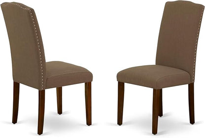 East West Furniture CAEN5-MAH-18 5 Piece Dinette Set Includes a Rectangle Dining Room Table and 4 Dark Coffee Linen Fabric Upholstered Parson Chairs, 36x60 Inch, Mahogany